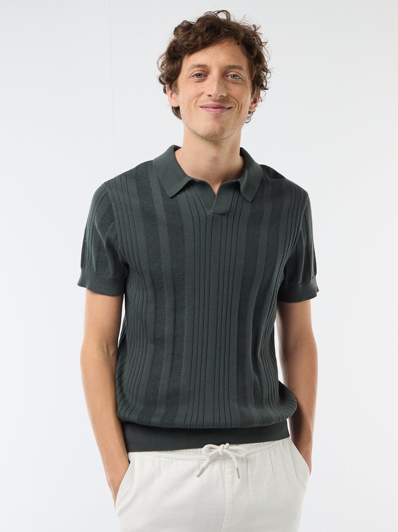 Polo em malha com efeito tricot Verde - Kiabi