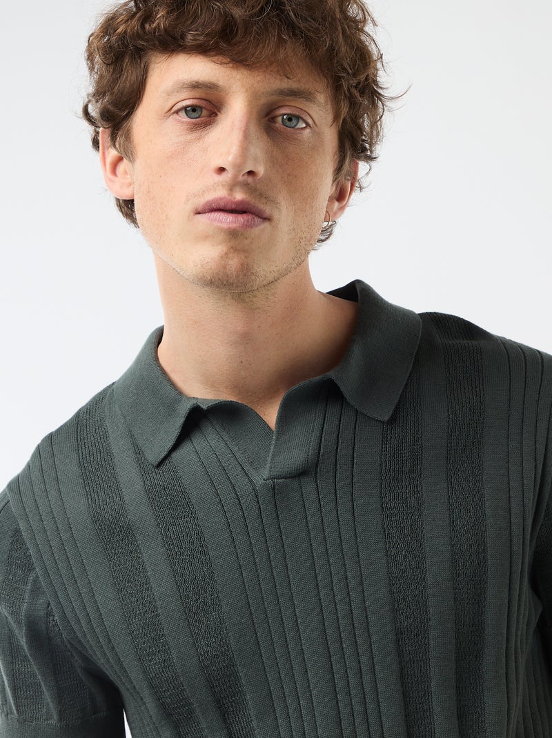 Polo em malha com efeito tricot Verde - Kiabi