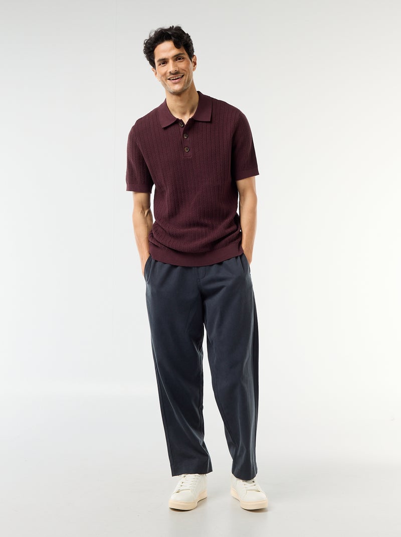 Polo em malha com efeito tricot Violeta - Kiabi