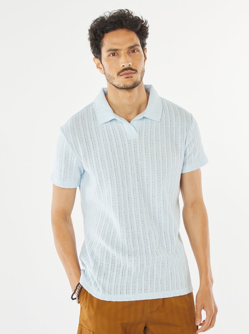Polo em malha gofrada de manga curta AZUL - Kiabi