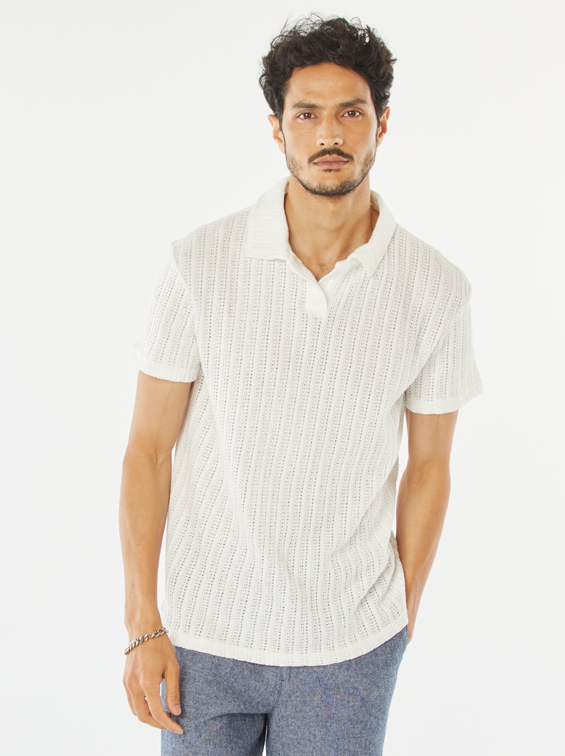 Polo em malha gofrada de manga curta BRANCO - Kiabi