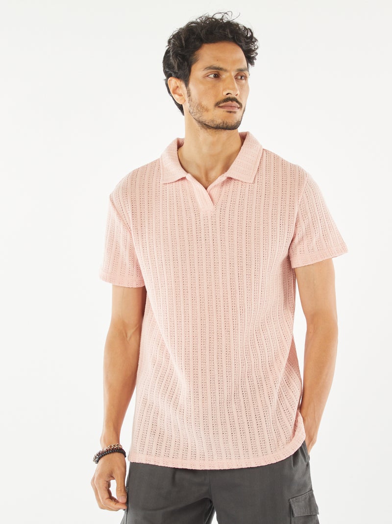 Polo em malha gofrada de manga curta ROSA - Kiabi