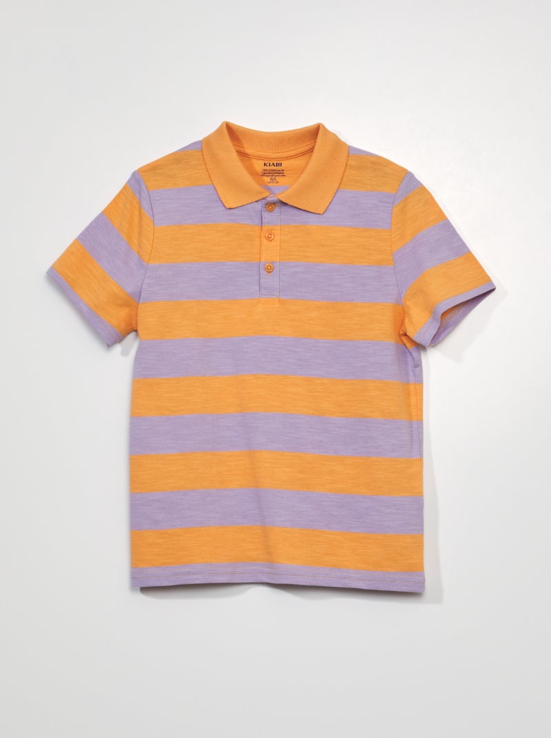 Polo em malha jersey às riscas BRANCO - Kiabi