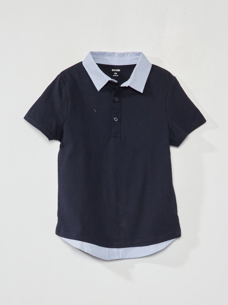 Polo em malha jersey com efeito 2 em 1 Azul Marinho - Kiabi