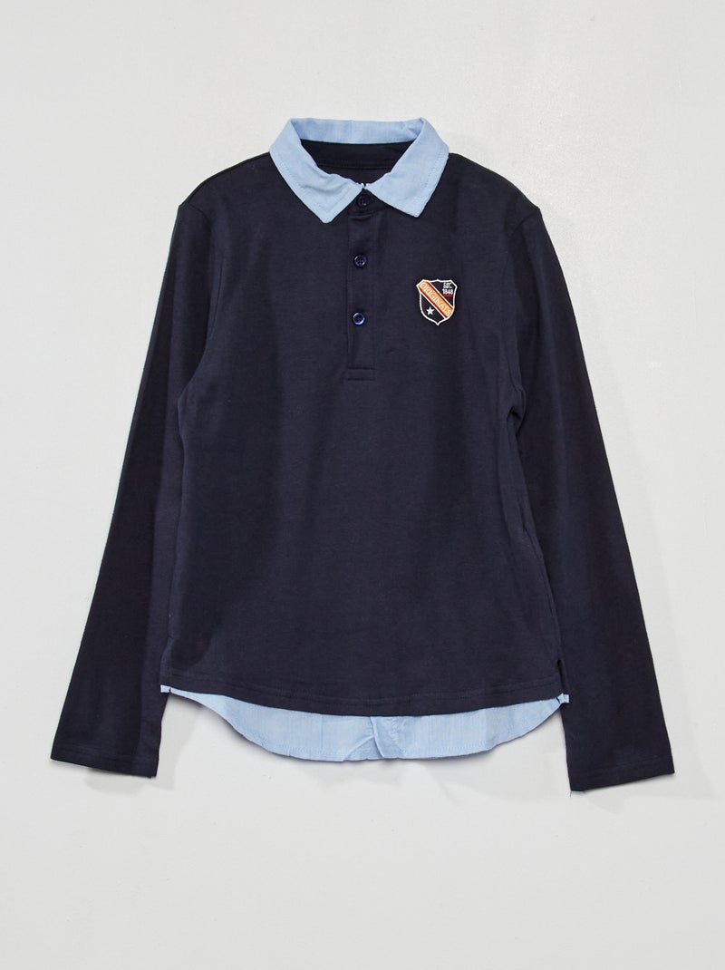 Polo em malha jersey com efeito 2 em 1 AZUL - Kiabi