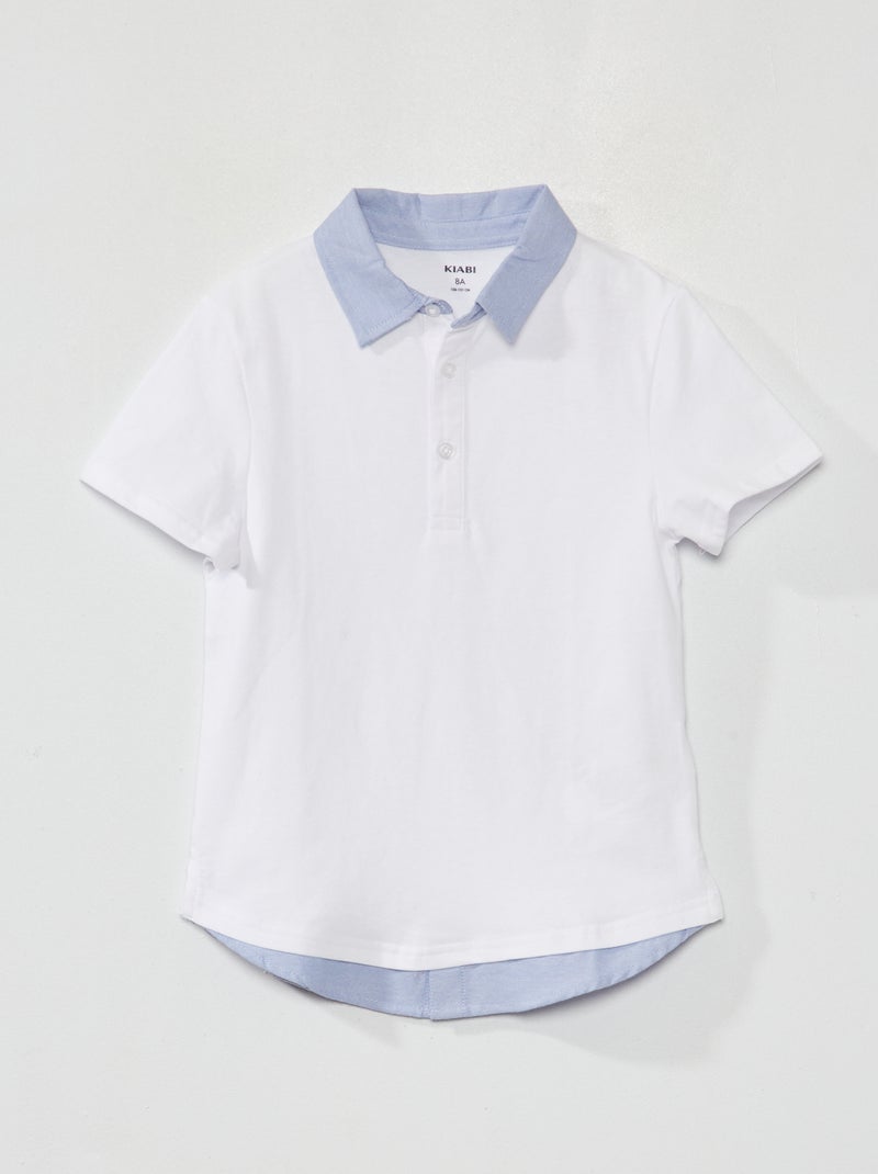 Polo em malha jersey com efeito 2 em 1 Branco - Kiabi