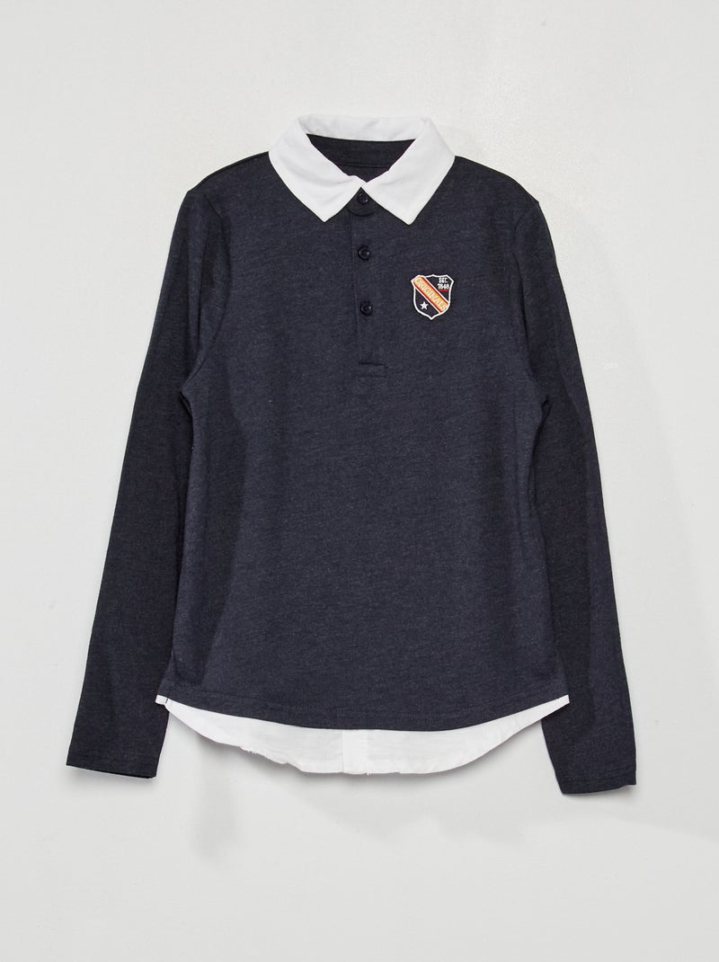 Polo em malha jersey com efeito 2 em 1 CINZA - Kiabi