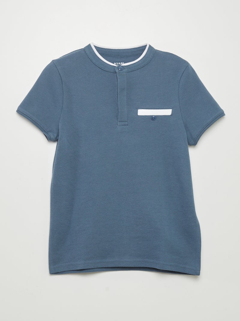 Polo em malha piqué com gola mao AZUL - Kiabi