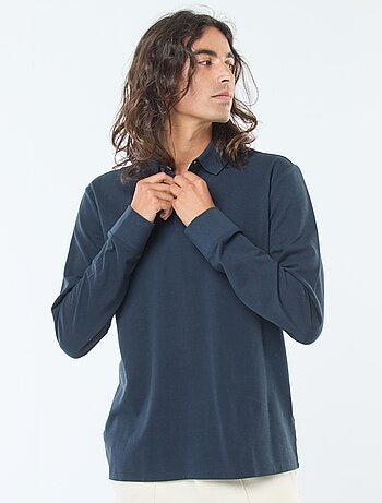 Pólo em malha piqué de manga comprida liso