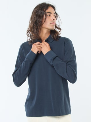 Pólo em malha piqué de manga comprida liso