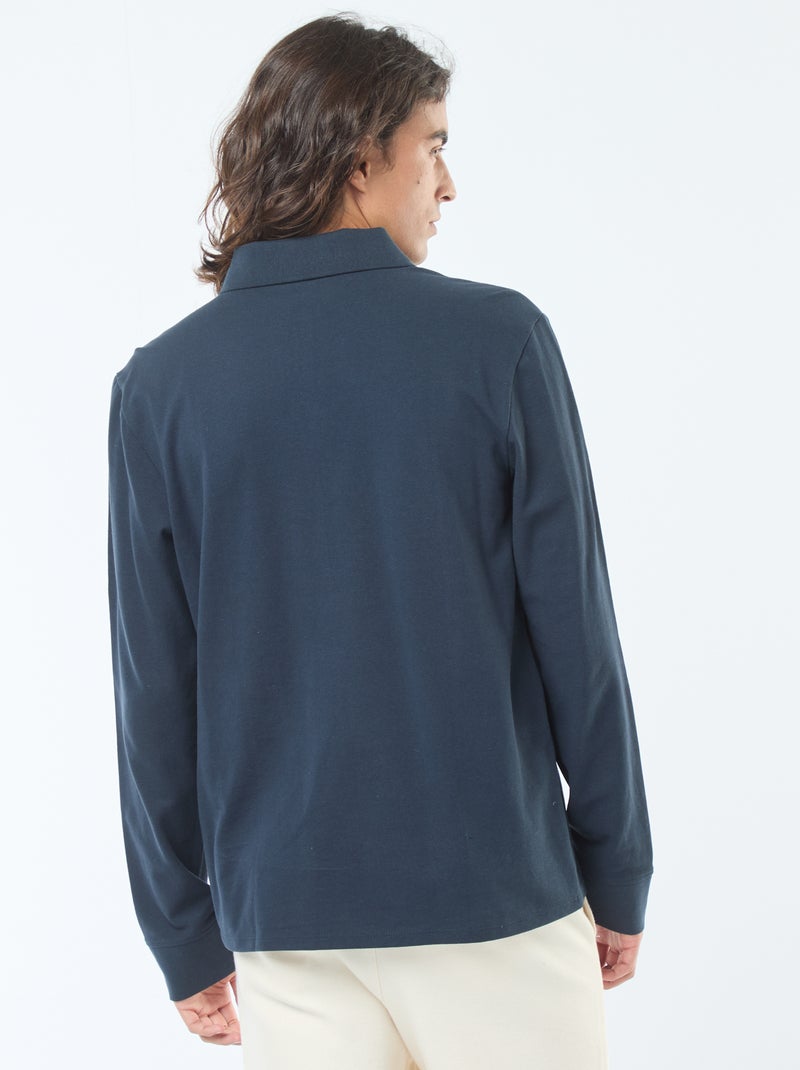 Pólo em malha piqué de manga comprida liso Azul - Kiabi