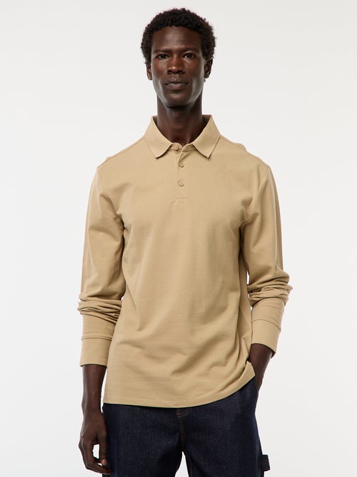 Pólo em malha piqué de manga comprida liso - Kiabi