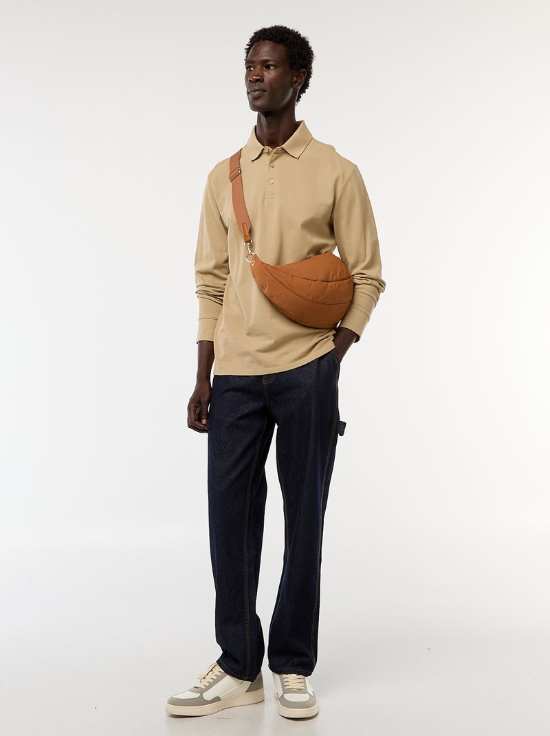 Pólo em malha piqué de manga comprida liso Bege - Kiabi