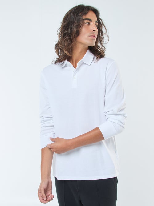 Pólo em malha piqué de manga comprida liso - Kiabi