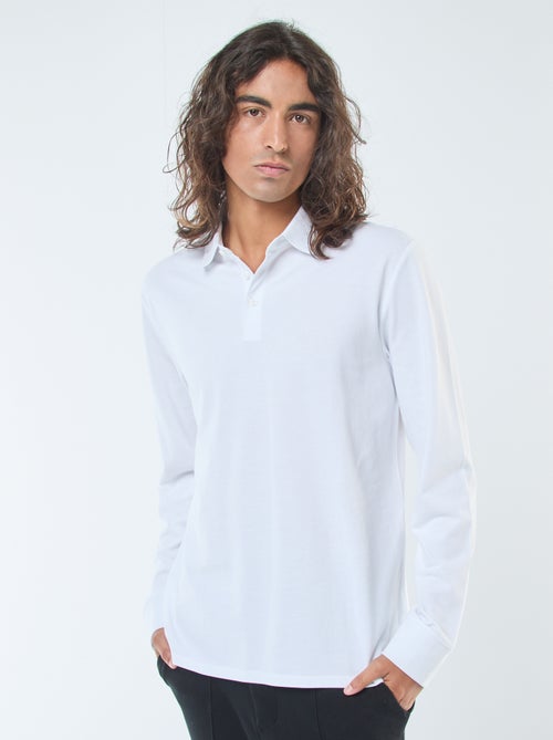 Pólo em malha piqué de manga comprida liso - Kiabi