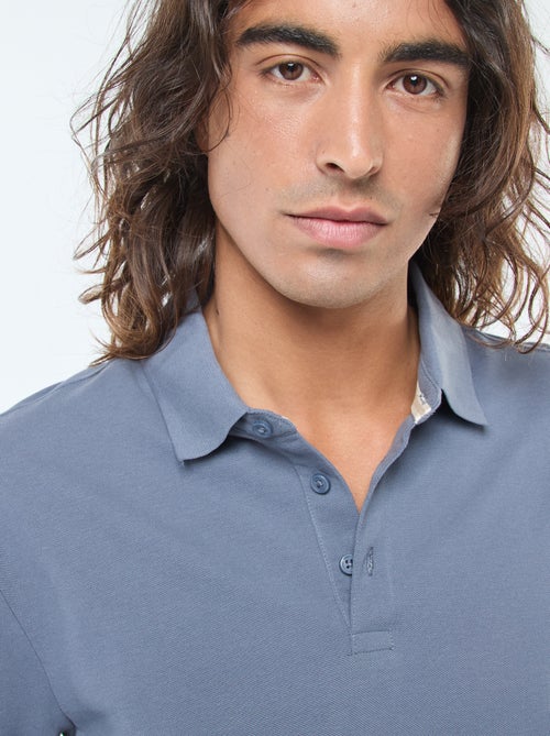 Pólo em malha piqué de manga comprida liso - Kiabi