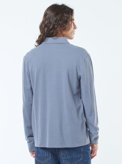 Pólo em malha piqué de manga comprida liso - Kiabi