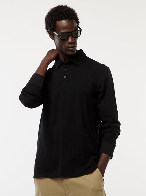 Pólo em malha piqué de manga comprida liso - Kiabi