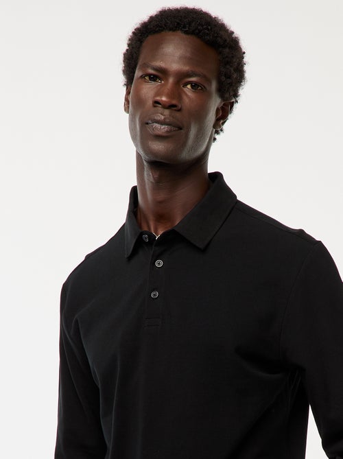 Pólo em malha piqué de manga comprida liso - Kiabi