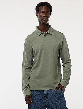 Pólo em malha piqué de manga comprida liso
