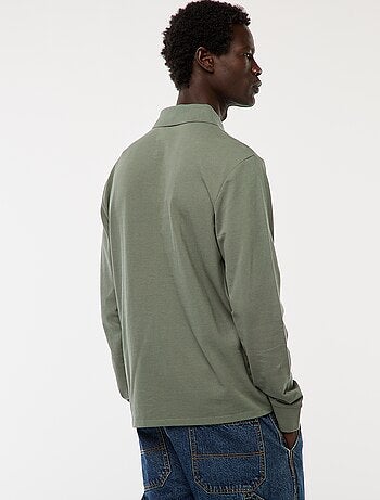 Pólo em malha piqué de manga comprida liso