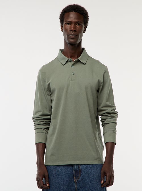 Pólo em malha piqué de manga comprida liso - Kiabi