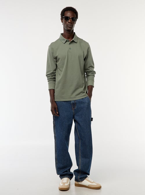 Pólo em malha piqué de manga comprida liso - Kiabi