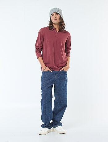 Pólo em malha piqué de manga comprida liso