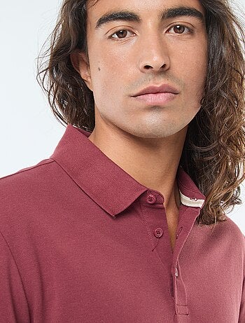 Pólo em malha piqué de manga comprida liso