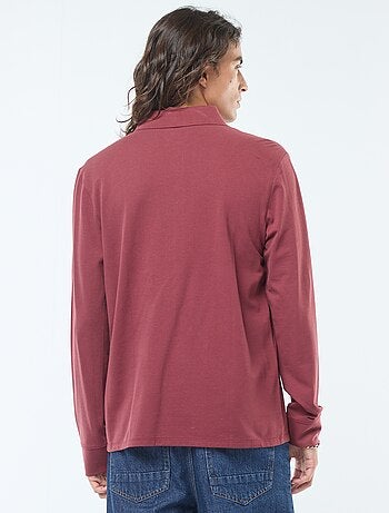 Pólo em malha piqué de manga comprida liso