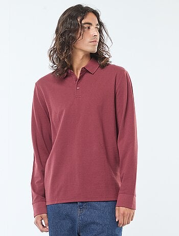 Pólo em malha piqué de manga comprida liso