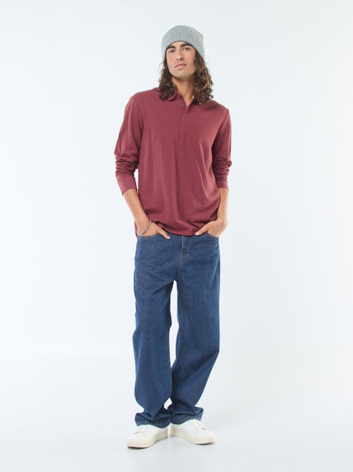 Pólo em malha piqué de manga comprida liso - Kiabi