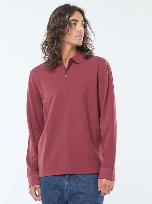 Pólo em malha piqué de manga comprida liso - Kiabi