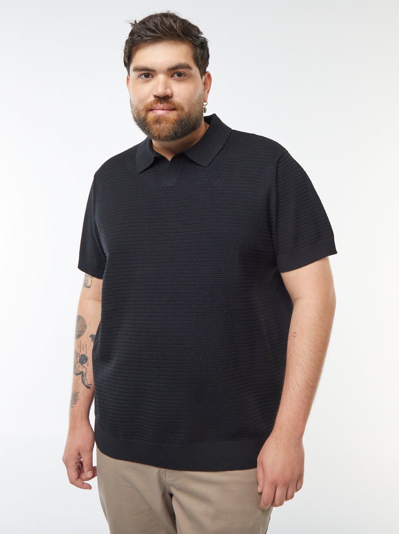 Polo em malha piqué de manga curta Preto - Kiabi