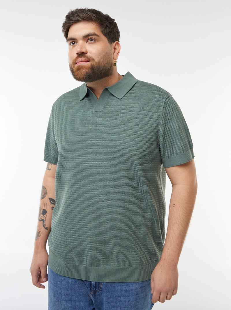 Polo em malha piqué de manga curta Verde - Kiabi