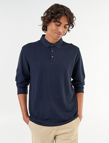Polo em malha piqué de mangas compridas