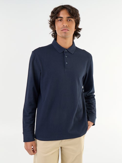 Polo em malha piqué de mangas compridas - Kiabi Polo em malha piqué de mangas compridas - Kiabi