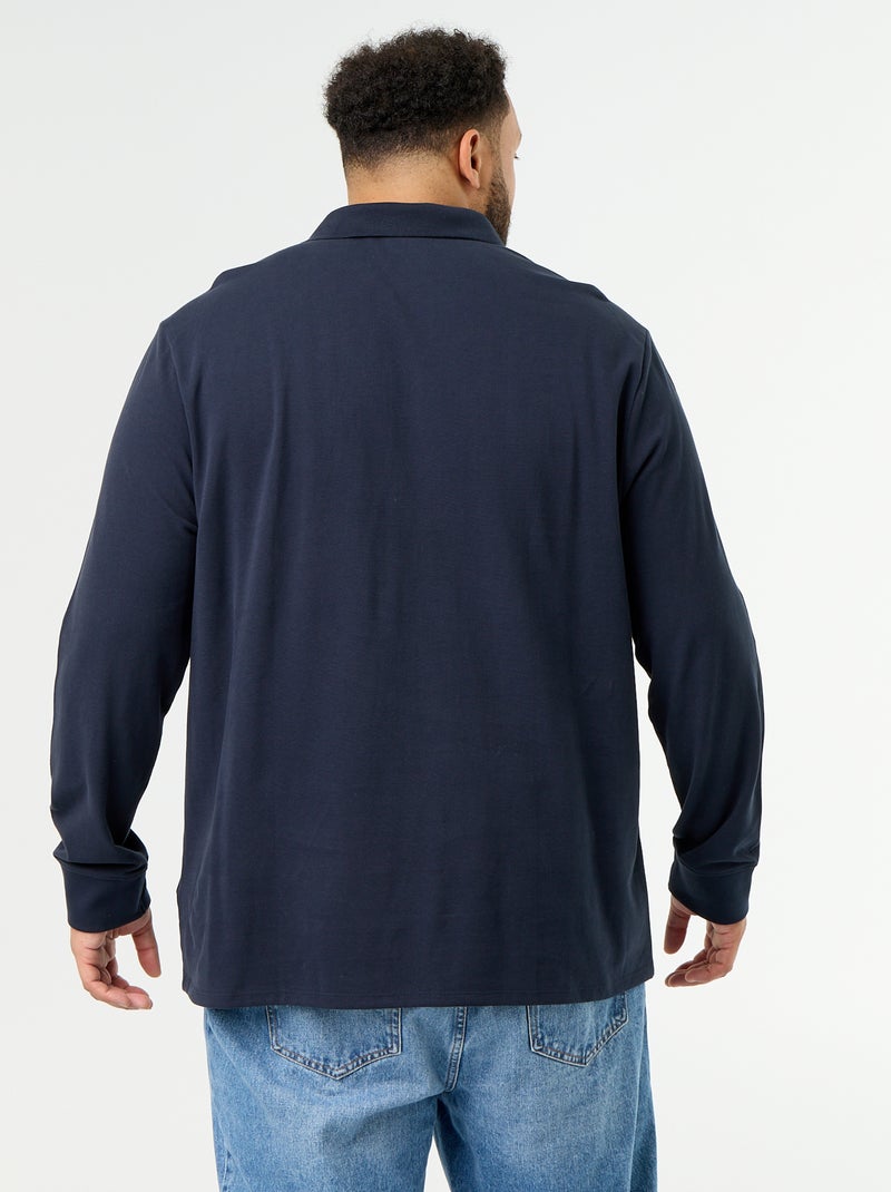 Polo em malha piqué de mangas compridas Azul - Kiabi