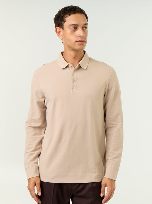Polo em malha piqué de mangas compridas - Kiabi Polo em malha piqué de mangas compridas - Kiabi