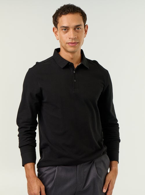 Polo em malha piqué de mangas compridas - Kiabi Polo em malha piqué de mangas compridas - Kiabi