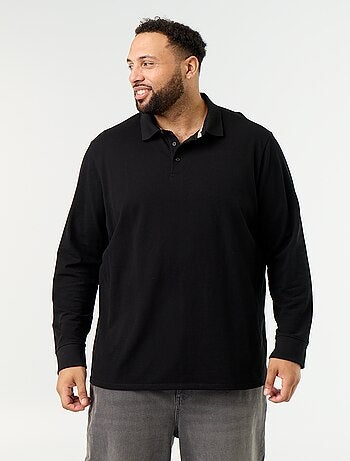 Polo em malha piqué de mangas compridas