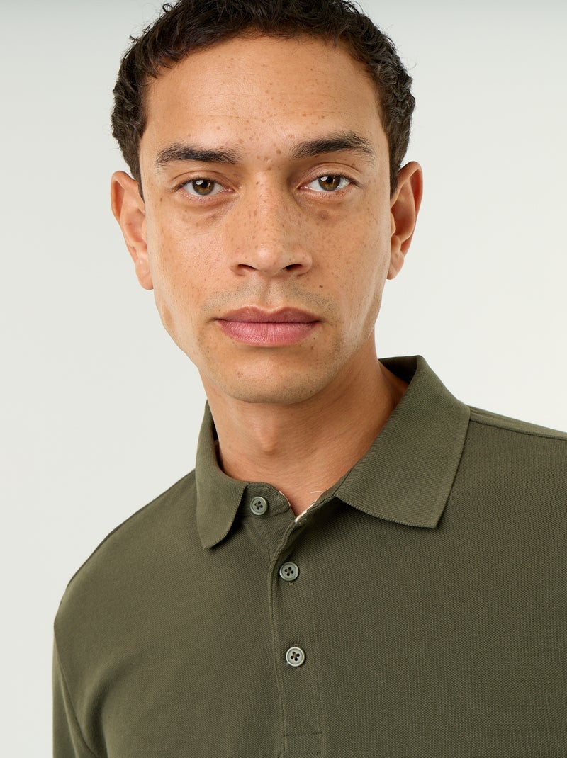 Polo em malha piqué de mangas compridas Verde - Kiabi