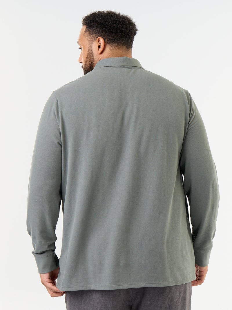 Polo em malha piqué de mangas compridas Verde - Kiabi