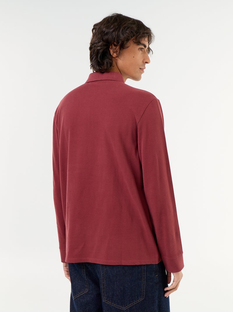 Polo em malha piqué de mangas compridas Vermelho - Kiabi