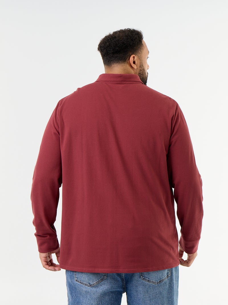 Polo em malha piqué de mangas compridas Vermelho - Kiabi