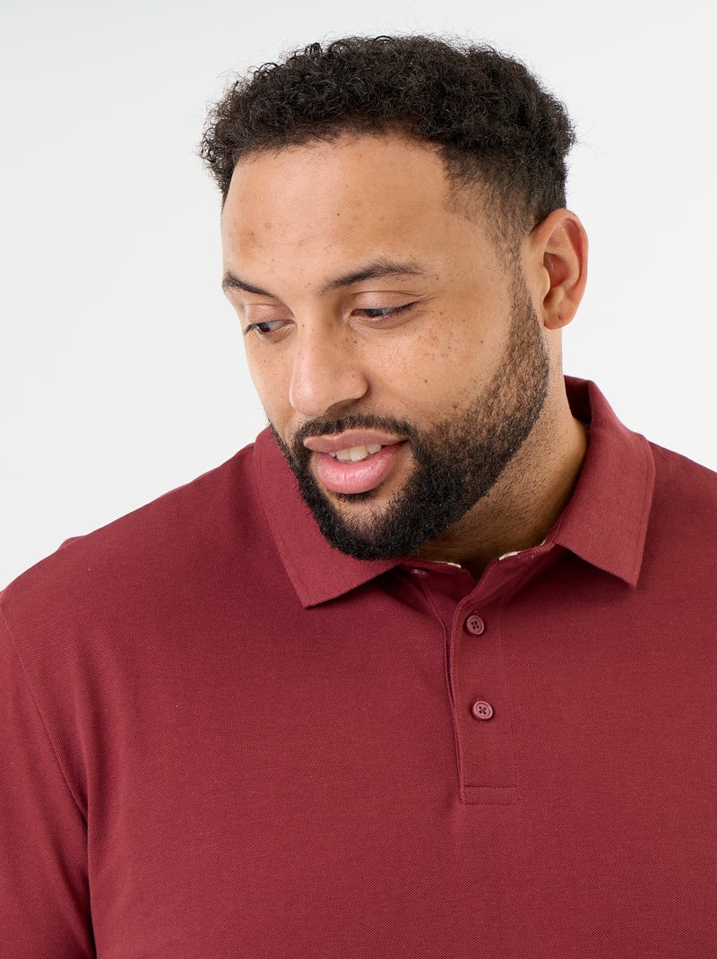 Polo em malha piqué de mangas compridas Vermelho - Kiabi