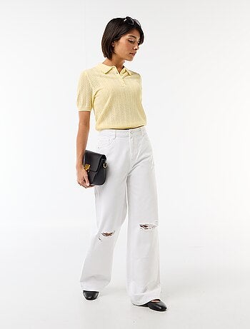 Polo em malha rendada com mangas curtas