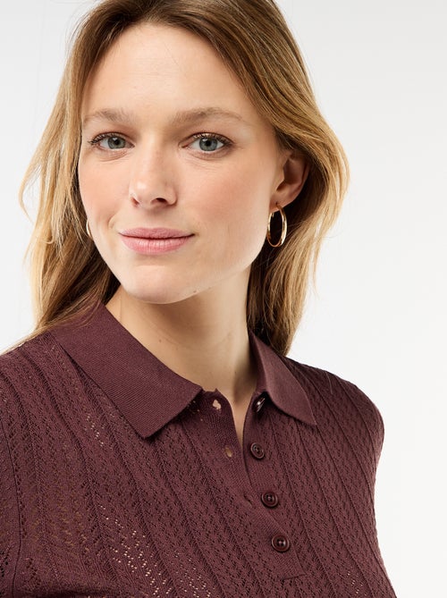 Polo em malha rendada com mangas curtas - Kiabi