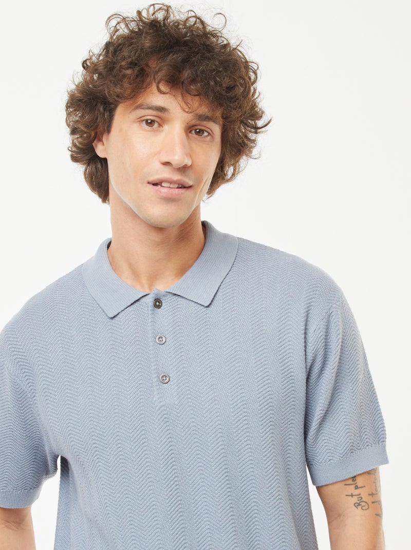 Polo em malha tricô de manga curta Azul - Kiabi