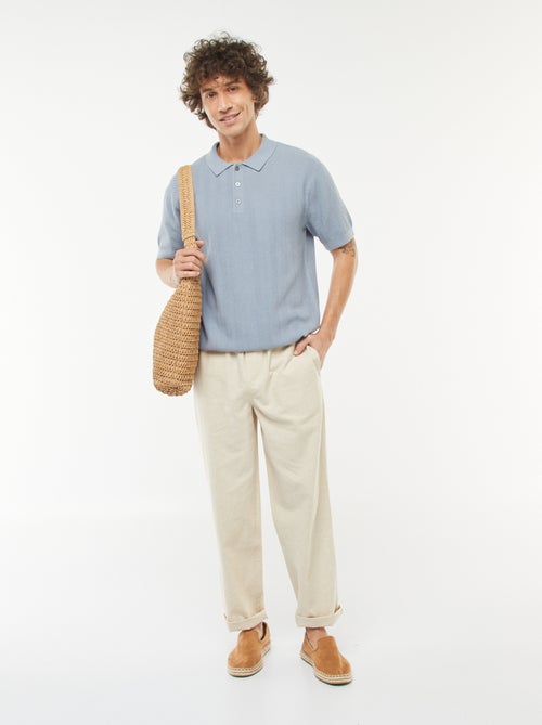 Polo em malha tricô de manga curta - Kiabi